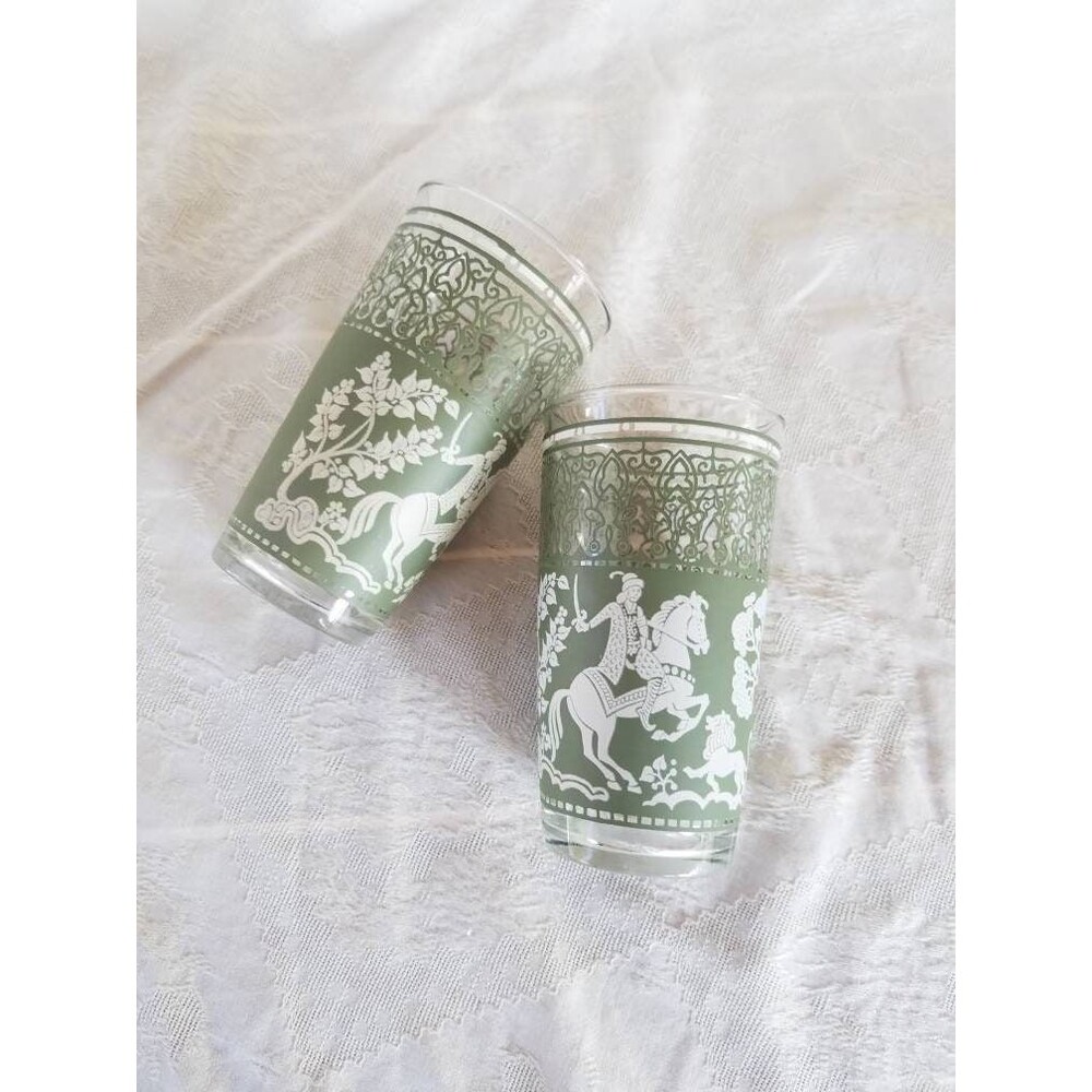 Vintage Jeannette Glassware, Green Samurai, Vintage Barware, Highball Tumblers